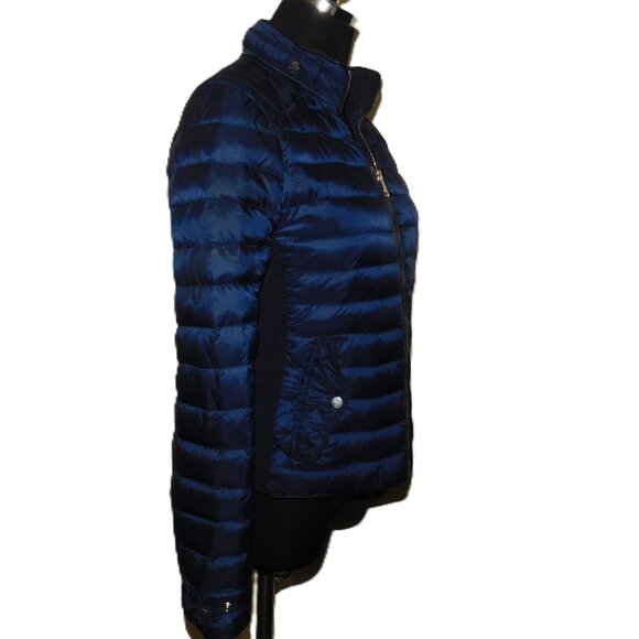 Zara Woman Down Puffer Jacket Navy Blue With Gold Tone Hardware Size Small - Picture 3 of 9